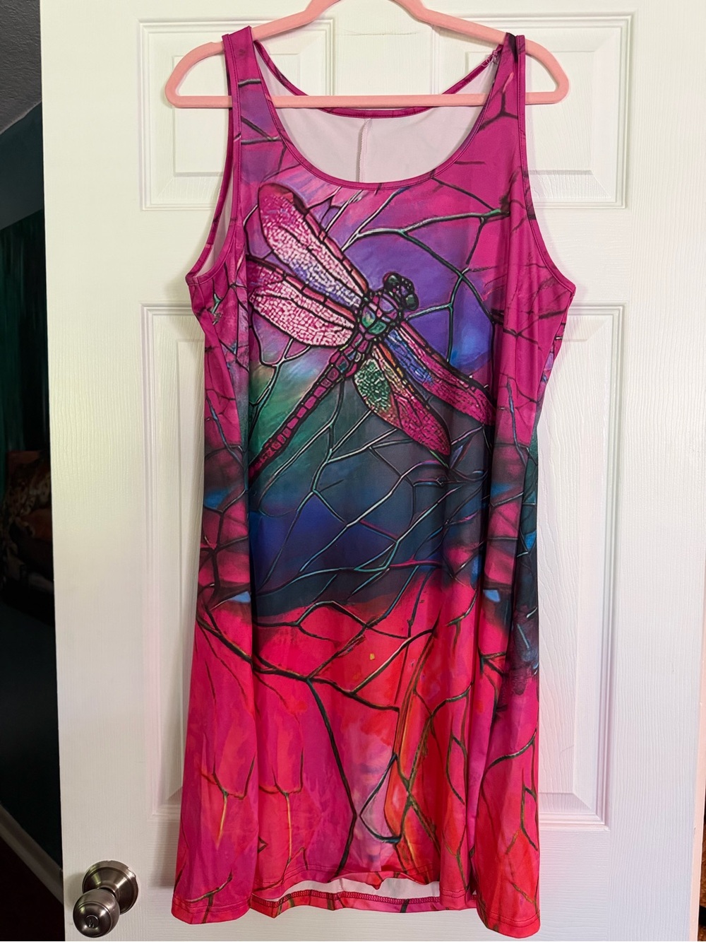 Vibrant Dragonfly Pink & Blue Sleeveless Dress